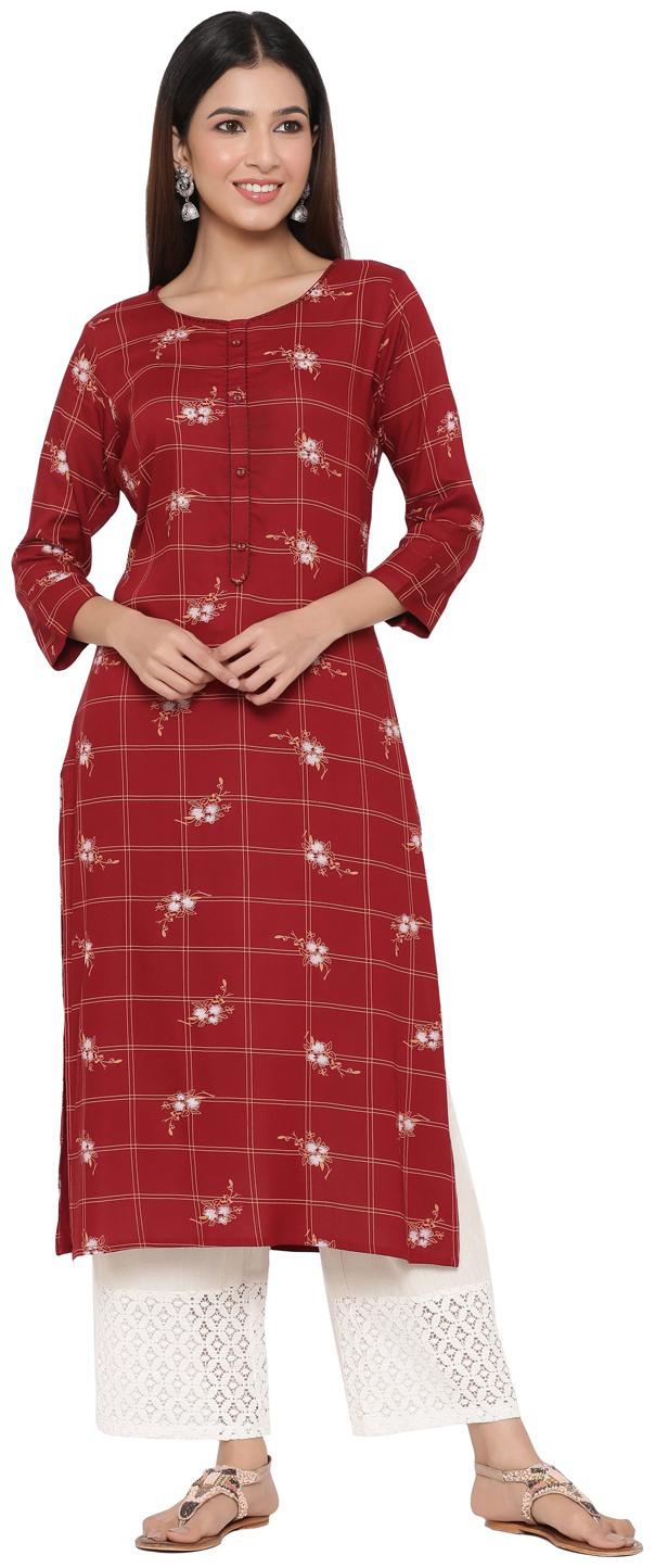 

Juniper Women Maroon Floral Straight Kurta