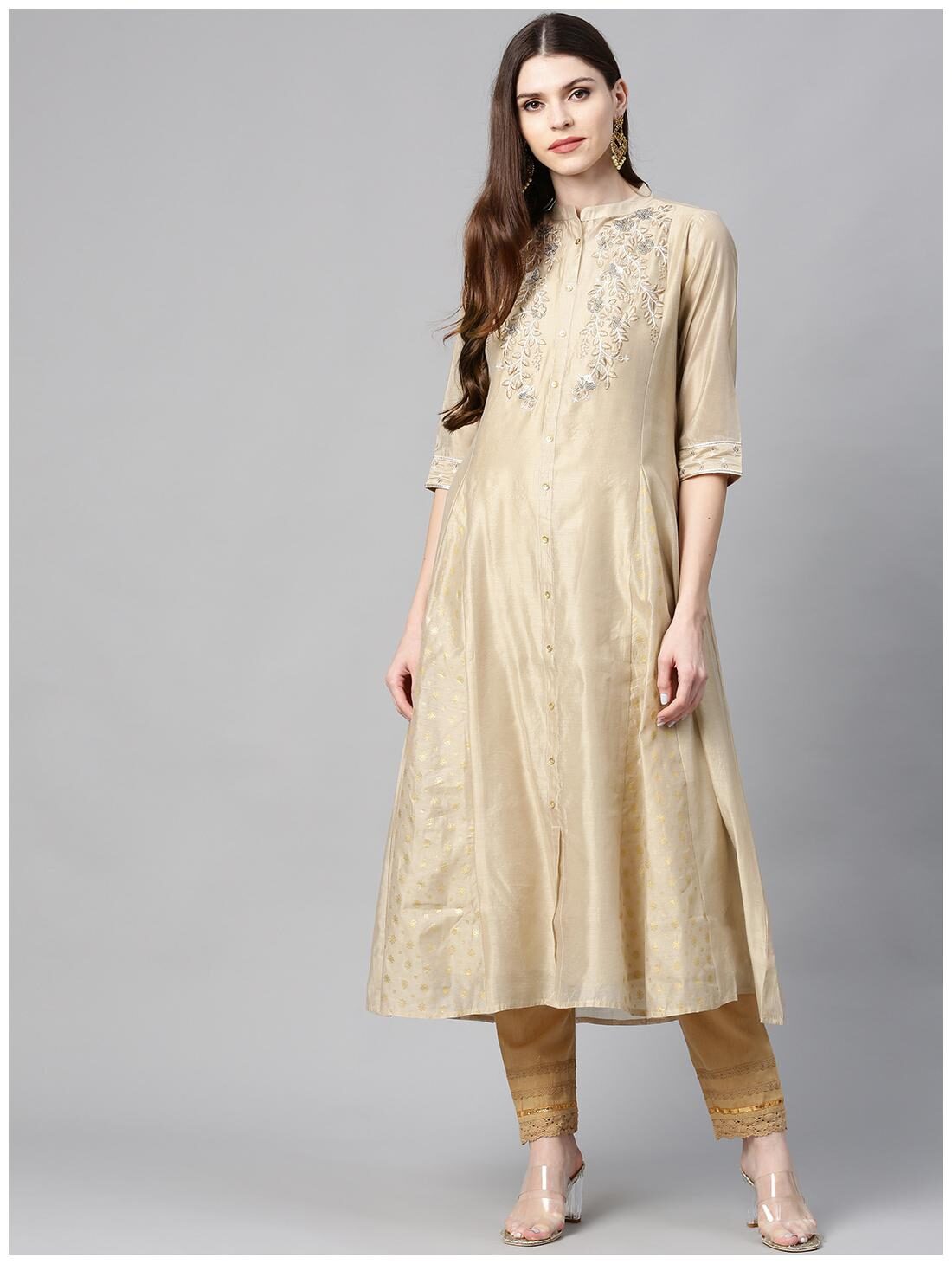 

Juniper Women Beige Embroidered Anarkali Kurta