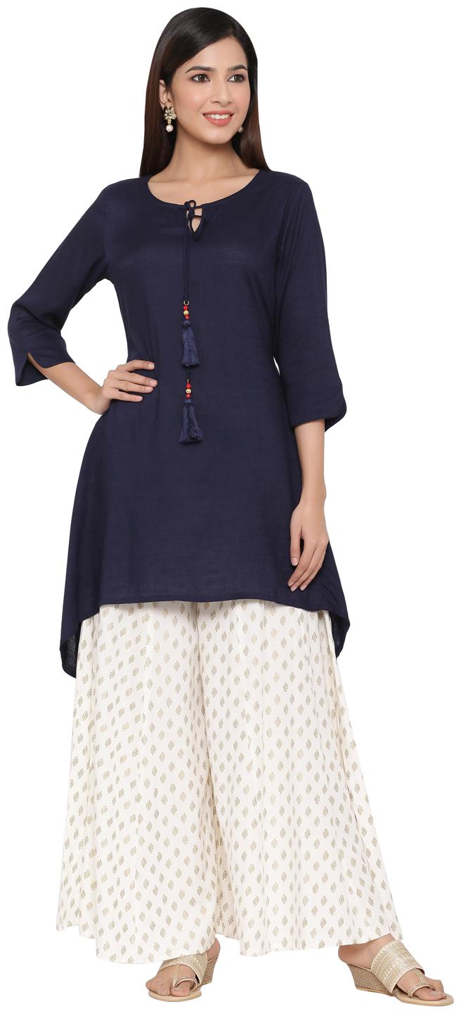 

Juniper Women Navy Blue Solid Assymetrical Kurta
