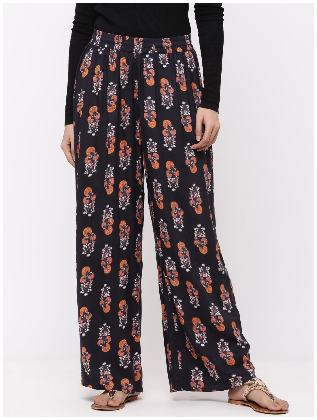 

Juniper Navy Blue Printed Wide Leg Palazzo