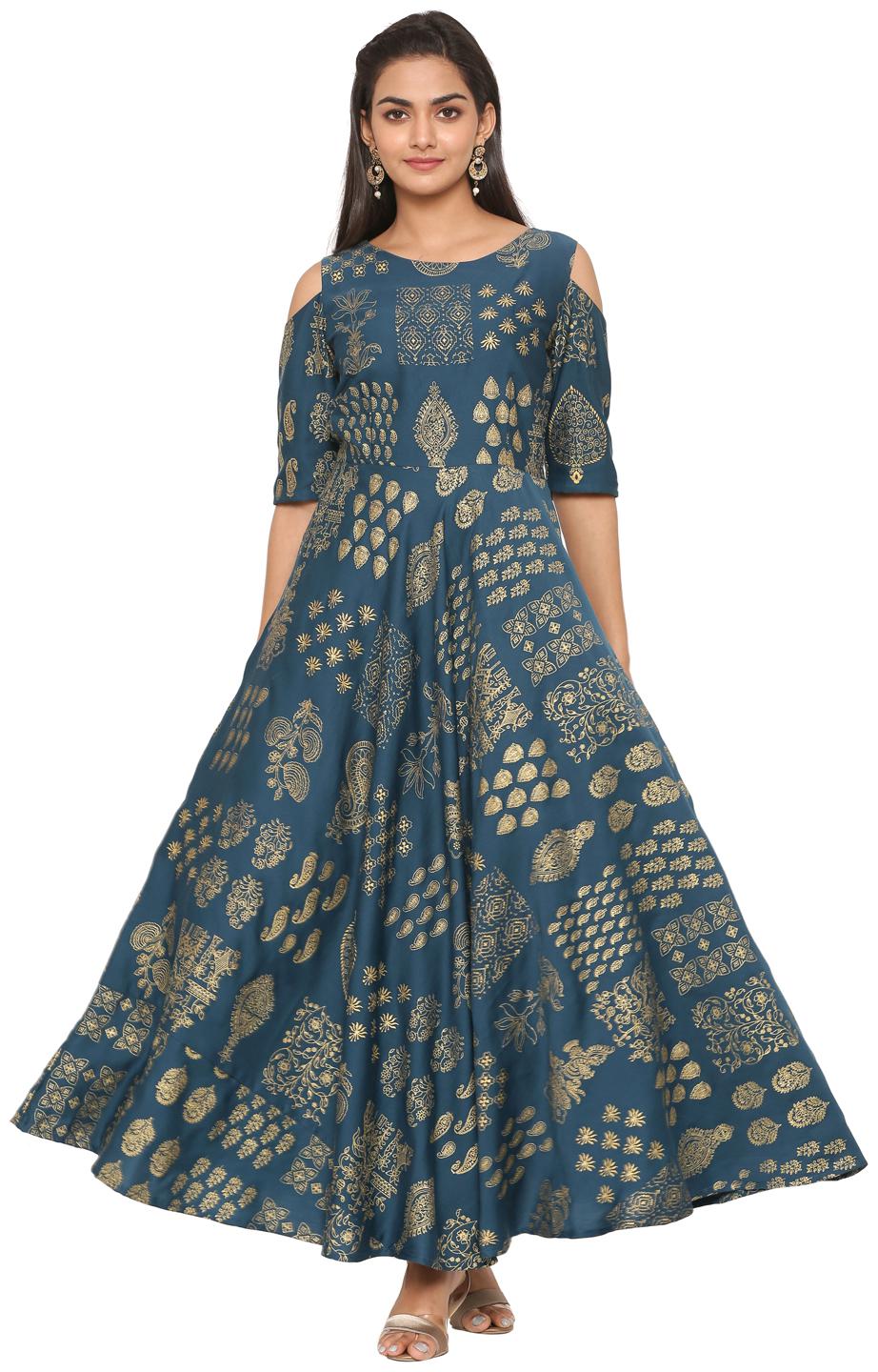 

Juniper Women s Turquoise Polyester Blend Ethnic Motifs Fusion Dresses