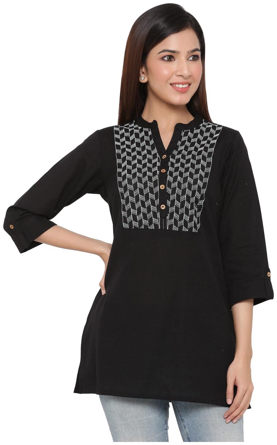 

Juniper Women Black Embroidered Straight Kurti