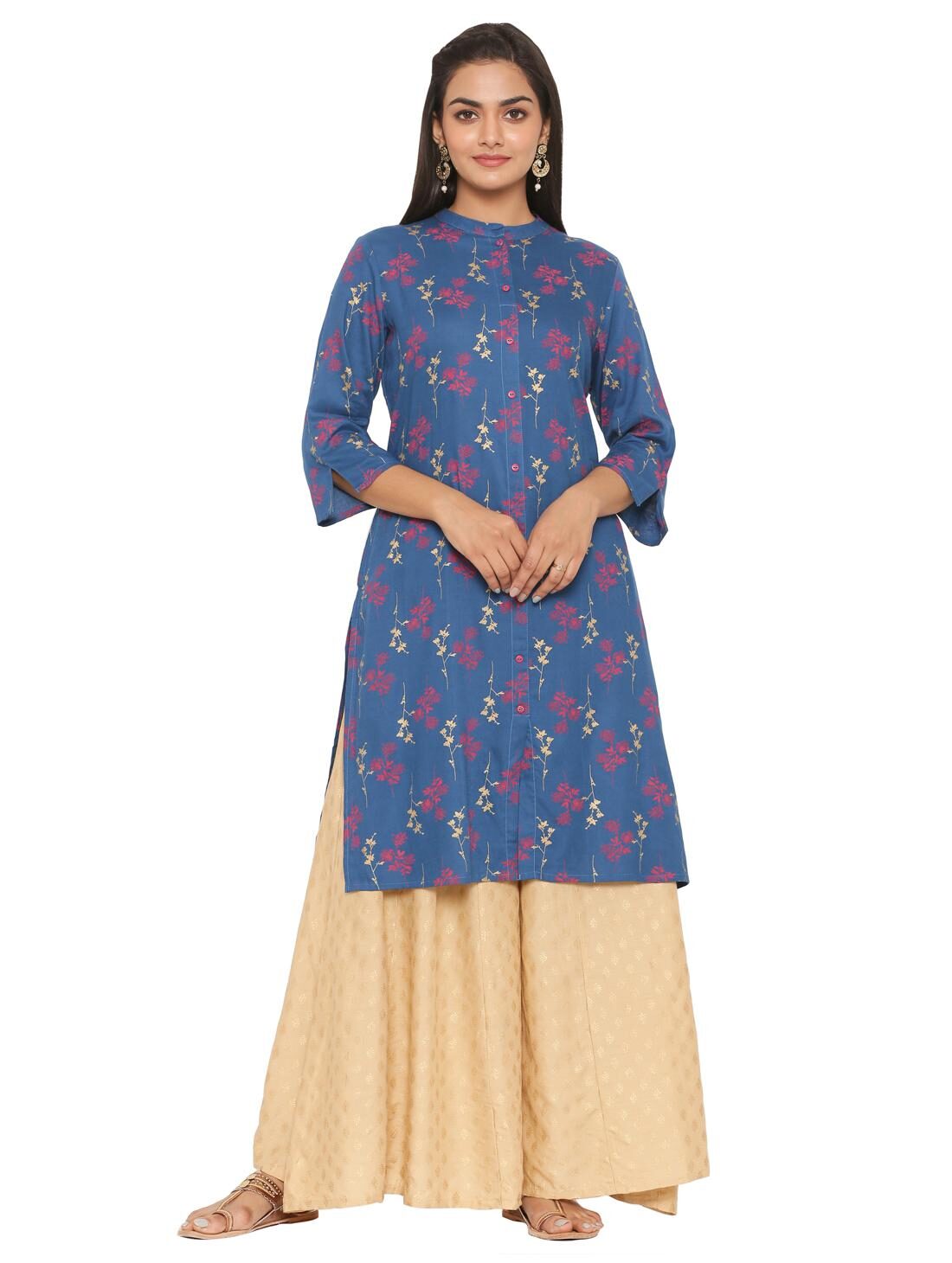 

Juniper Women s Turquoise Viscose Rayon Floral Kurta