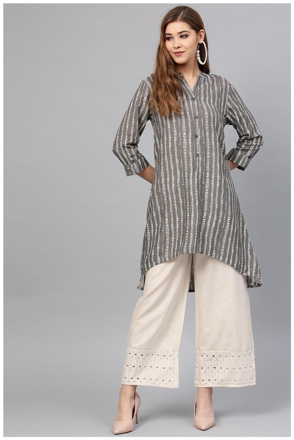 

Juniper Women Grey Striped Assymetrical Kurta