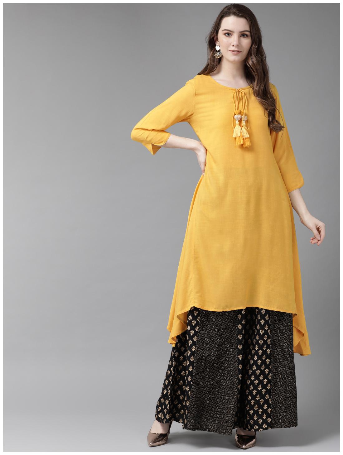 

Juniper Women Mustard Solid Assymetrical Kurta