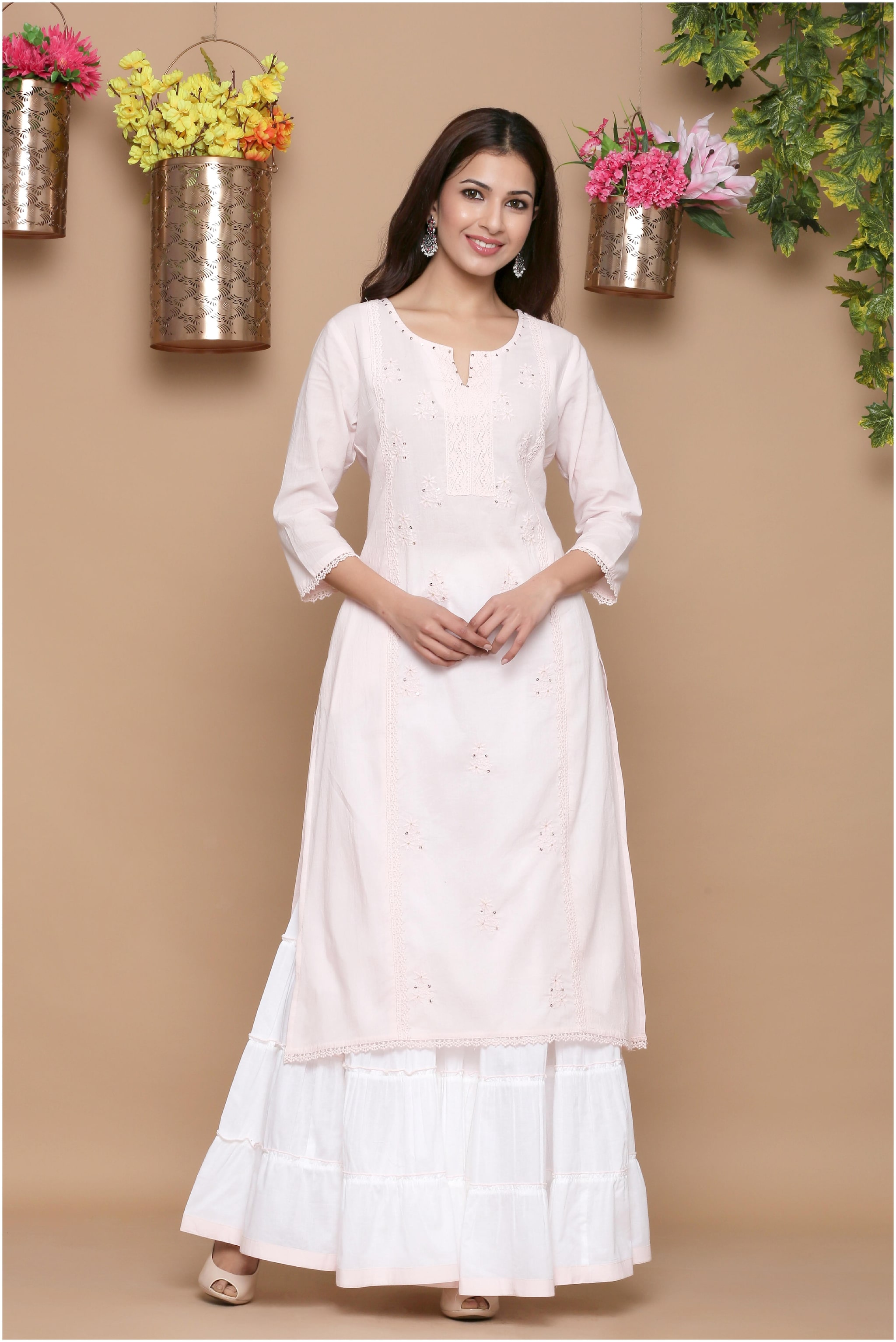 

Juniper Women Cambric Kurta With Sharara (Pink)