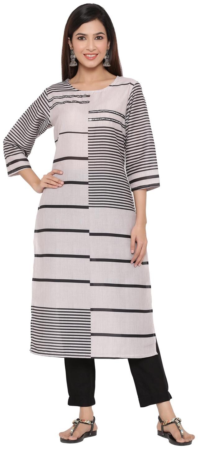 

Juniper Women Grey Striped Straight Kurta