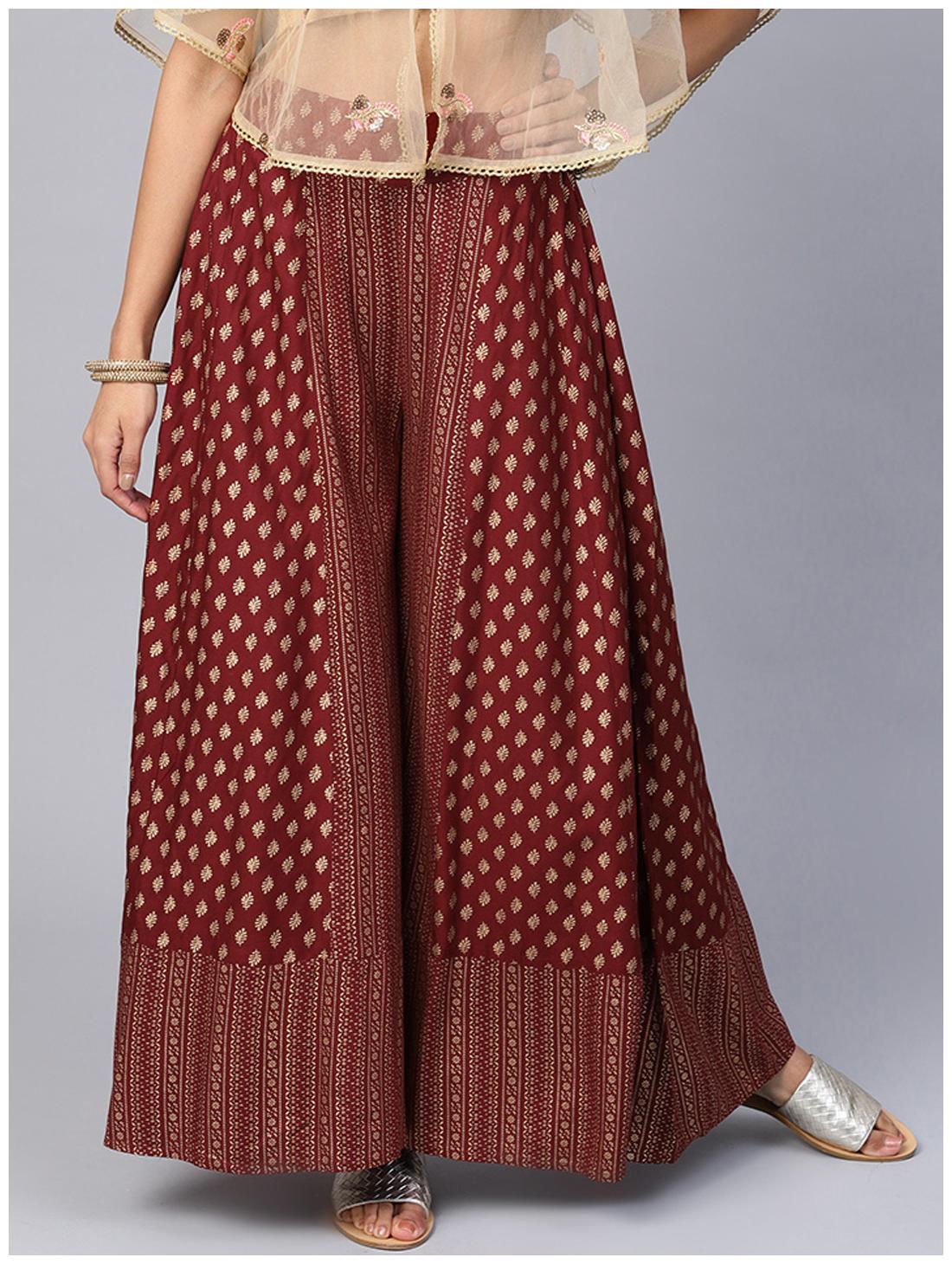 

Juniper Maroon Floral Flared Palazzo