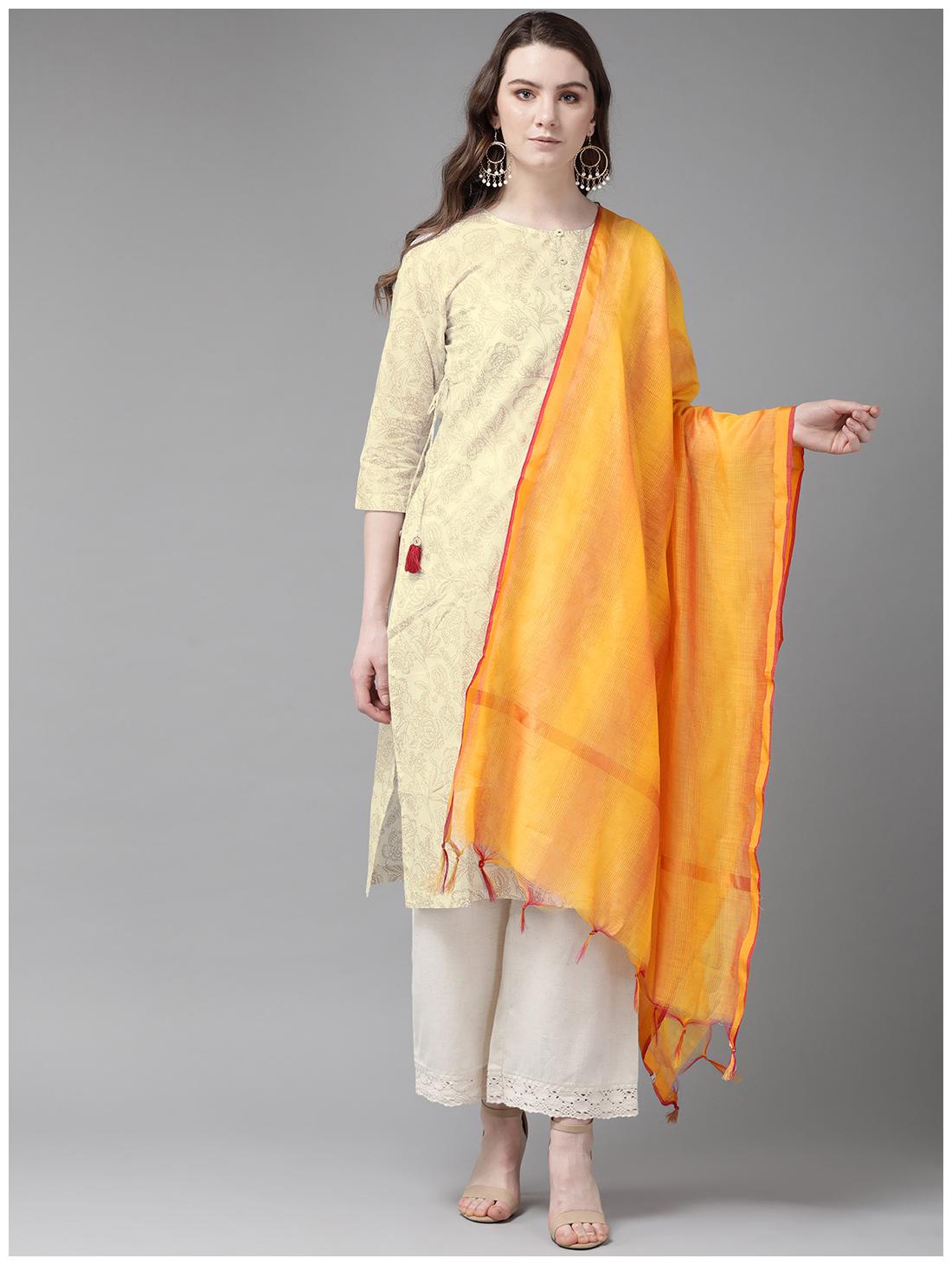 

Juniper Women Chanderi Yellow Dupatta