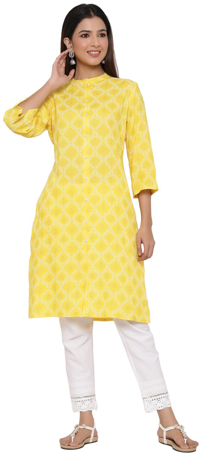 

Juniper Women Viscose Rayon Ethnic Motifs Yellow Kurta