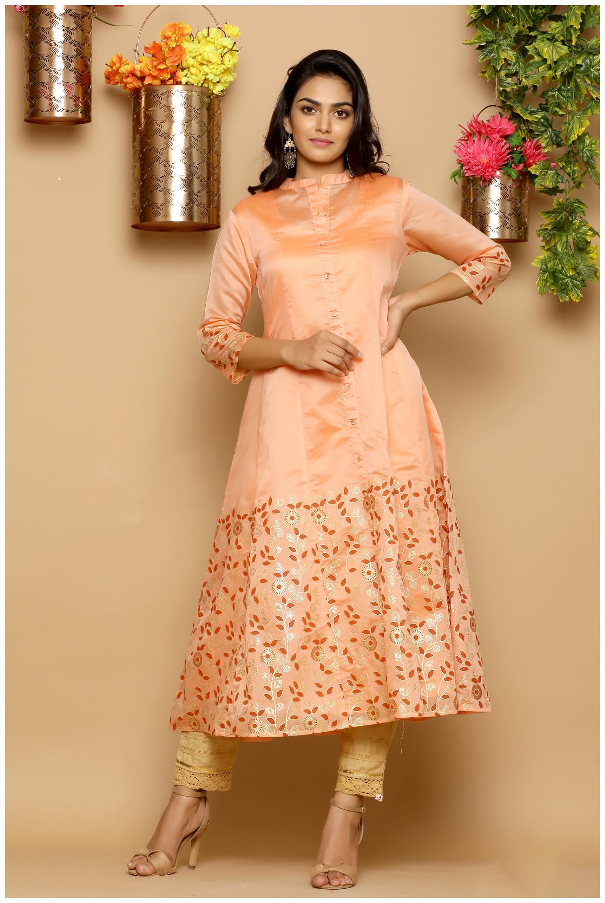 

Juniper Women Peach Floral Anarkali Kurta