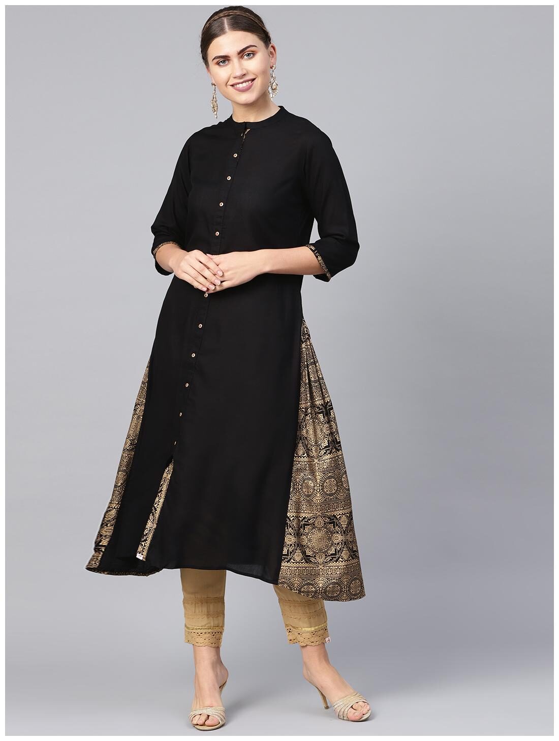 

Juniper Women Black Ethnic Motifs Assymetrical Kurta