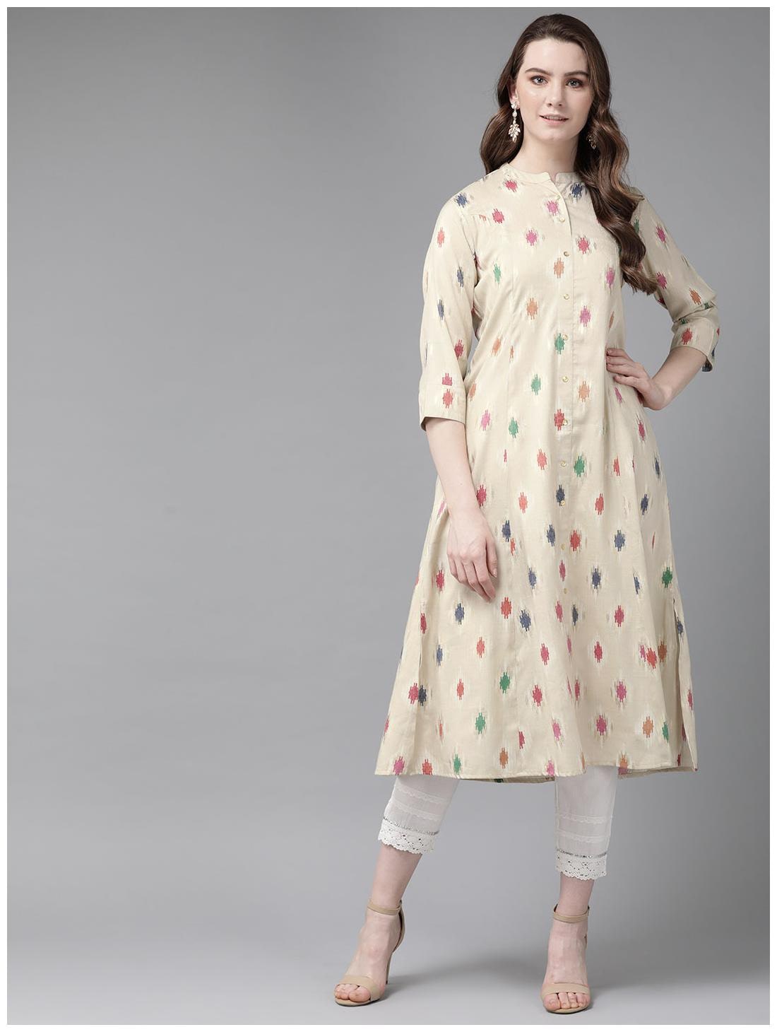 

Juniper Women Rayon Printed Beige Kurta