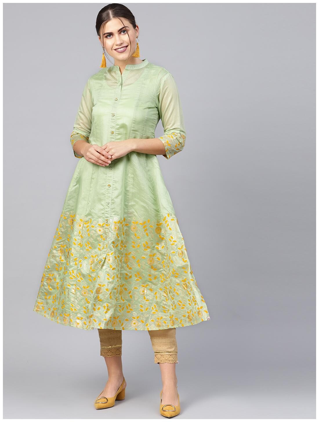 

Juniper Women Green Floral Layered Kurta