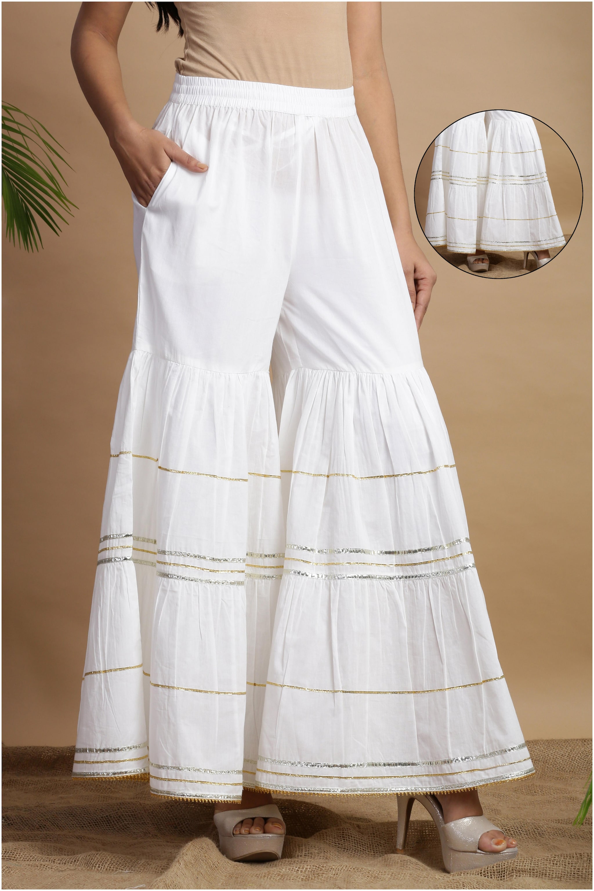

Juniper White Solid Flared Palazzo
