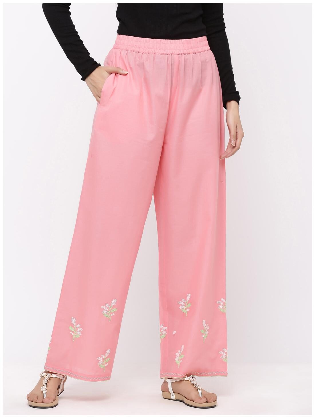 

Juniper Pink Embroidered Wide Leg Palazzo