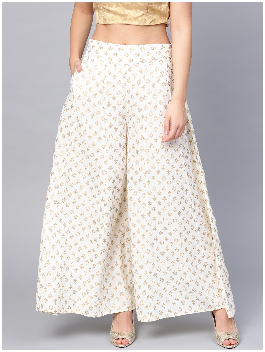 

Juniper White Printed Flared Palazzo