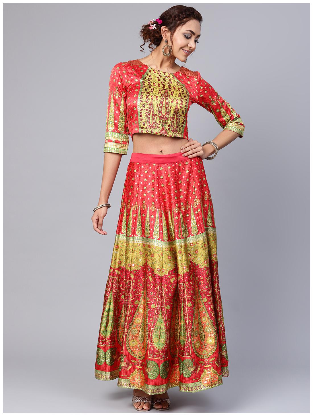 

Juniper Women Satin Choli Lehenga Orange color