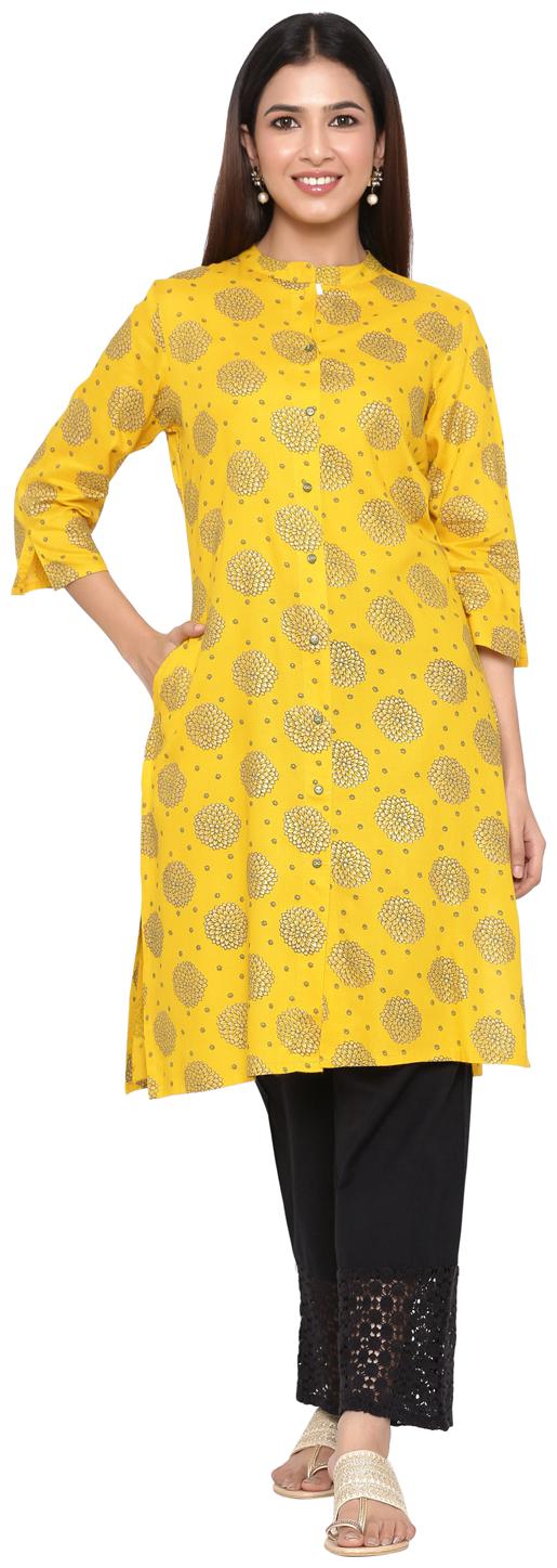 

Juniper Women Viscose Rayon Floral Mustard Kurta