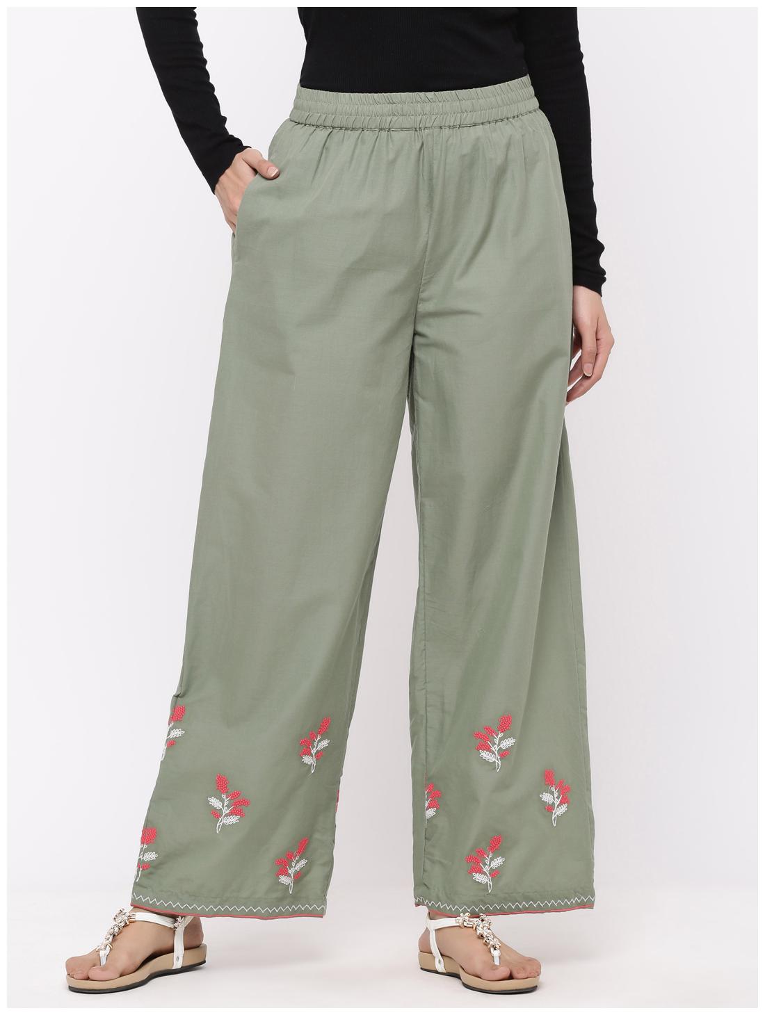 

Juniper Olive Embroidered Wide Leg Palazzo
