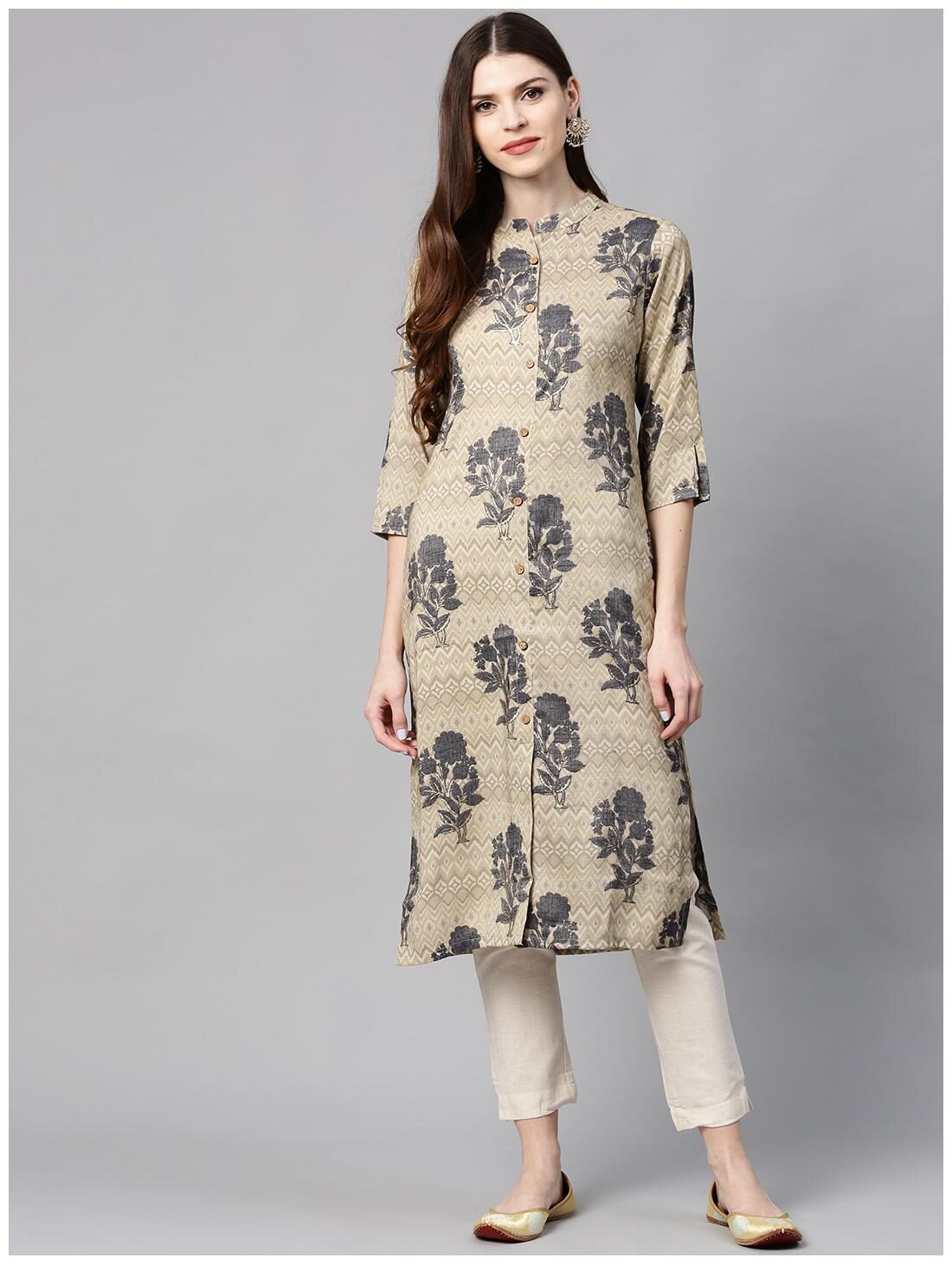 

Juniper Women Liva Floral Beige Kurta