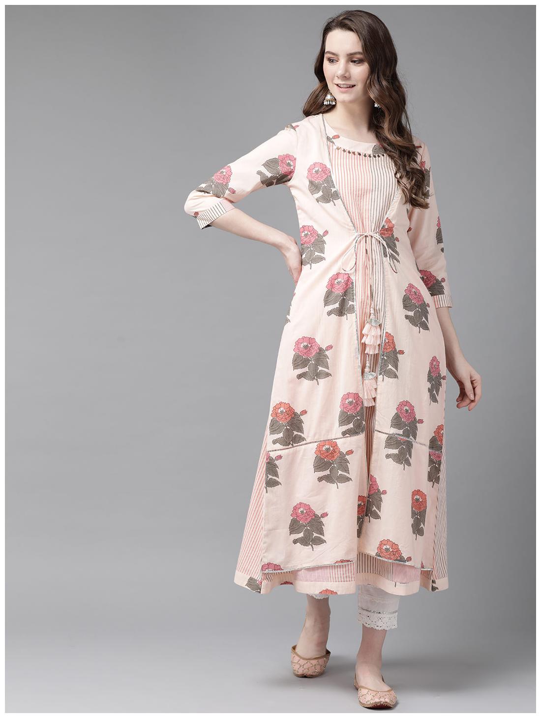 

Juniper Women Cotton Floral Peach Kurta