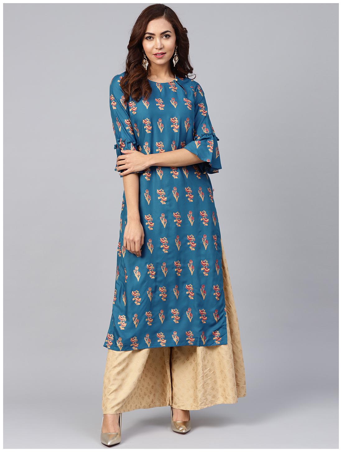 

Juniper Women Blue Floral Straight Kurta