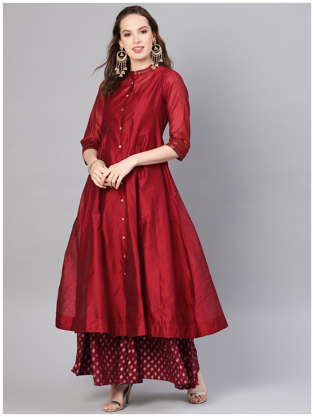 

Juniper Women Maroon Solid Anarkali Kurta