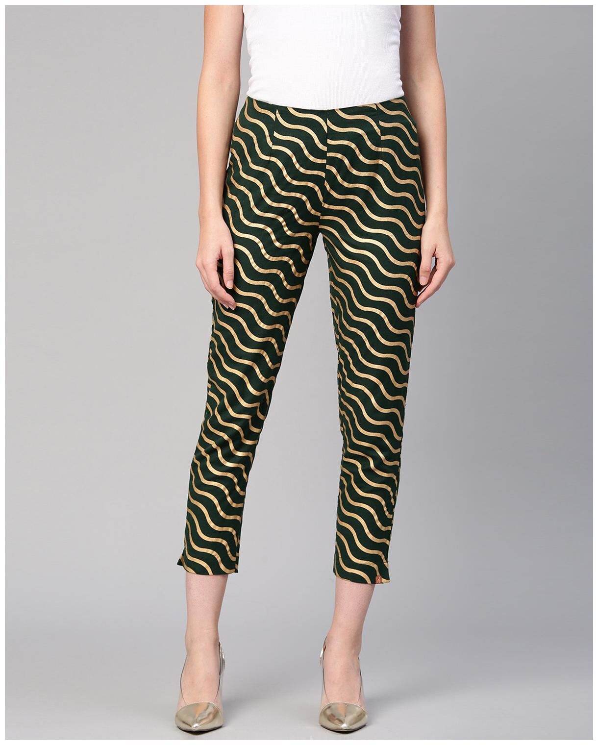 

Juniper Women Cotton Striped Slim Fit Straight Pants (Green)