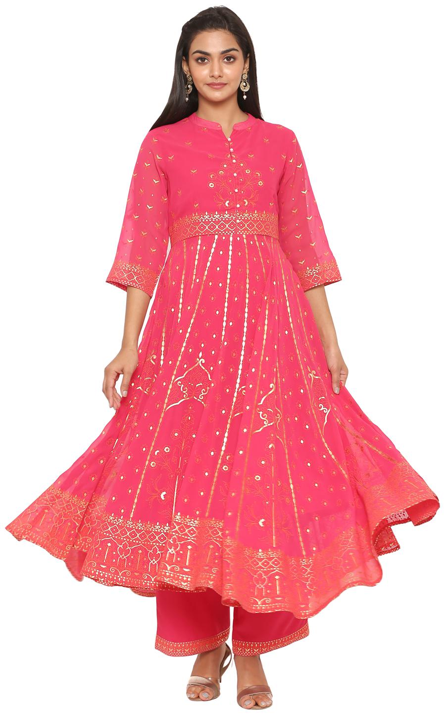 

Juniper Women Fuschia Flared Fit Anarkali Kurta with Palazzo