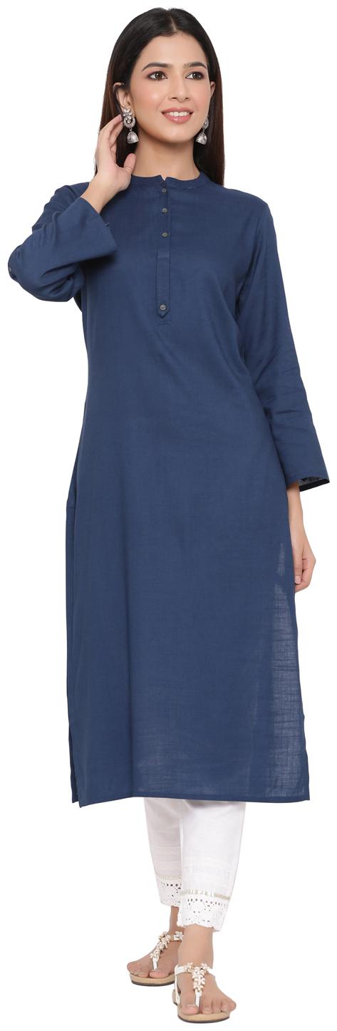 

Juniper Women Navy Blue Solid Straight Kurta