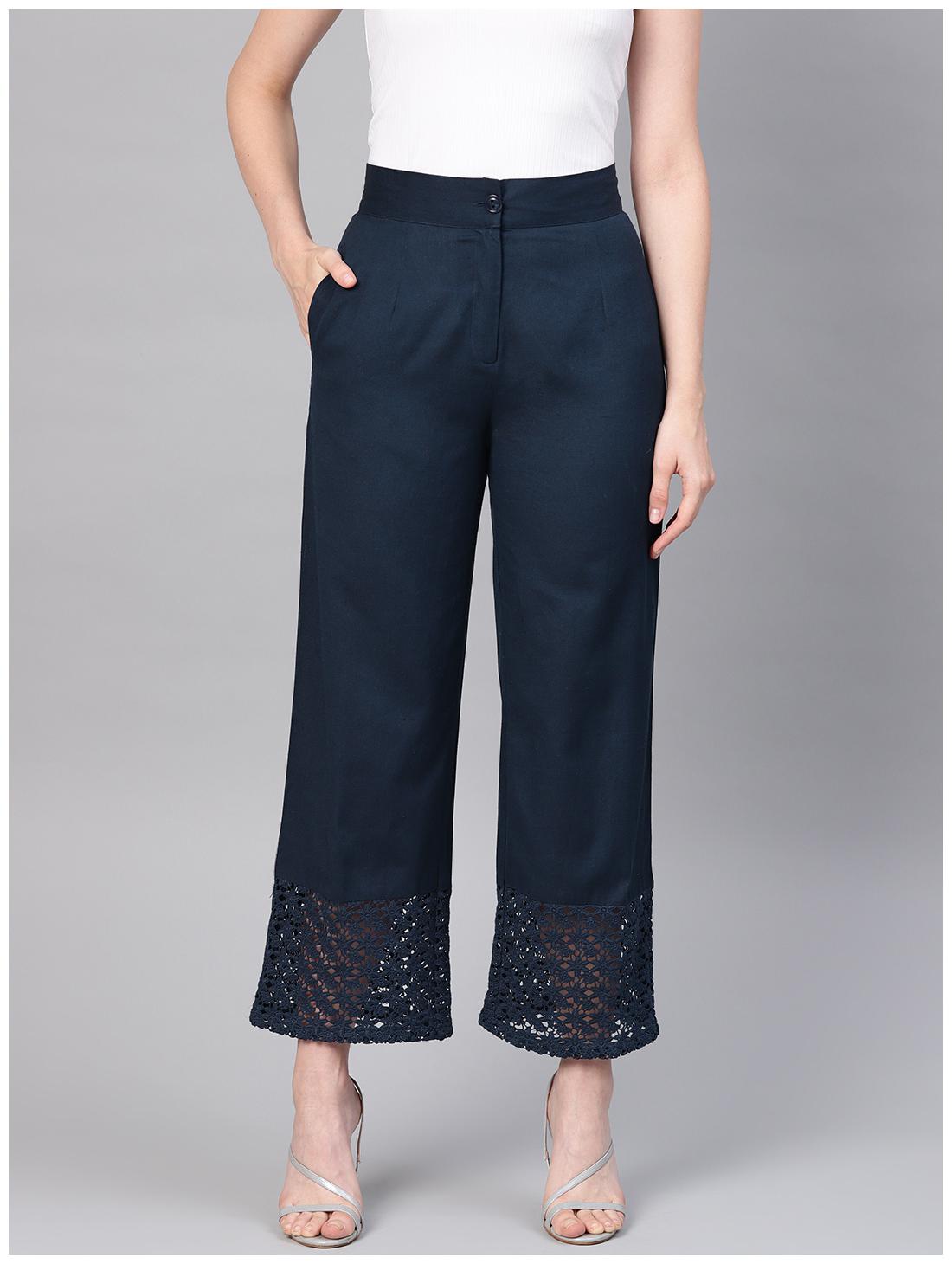 

Juniper Women Cotton Straight Palazzo Navy Blue