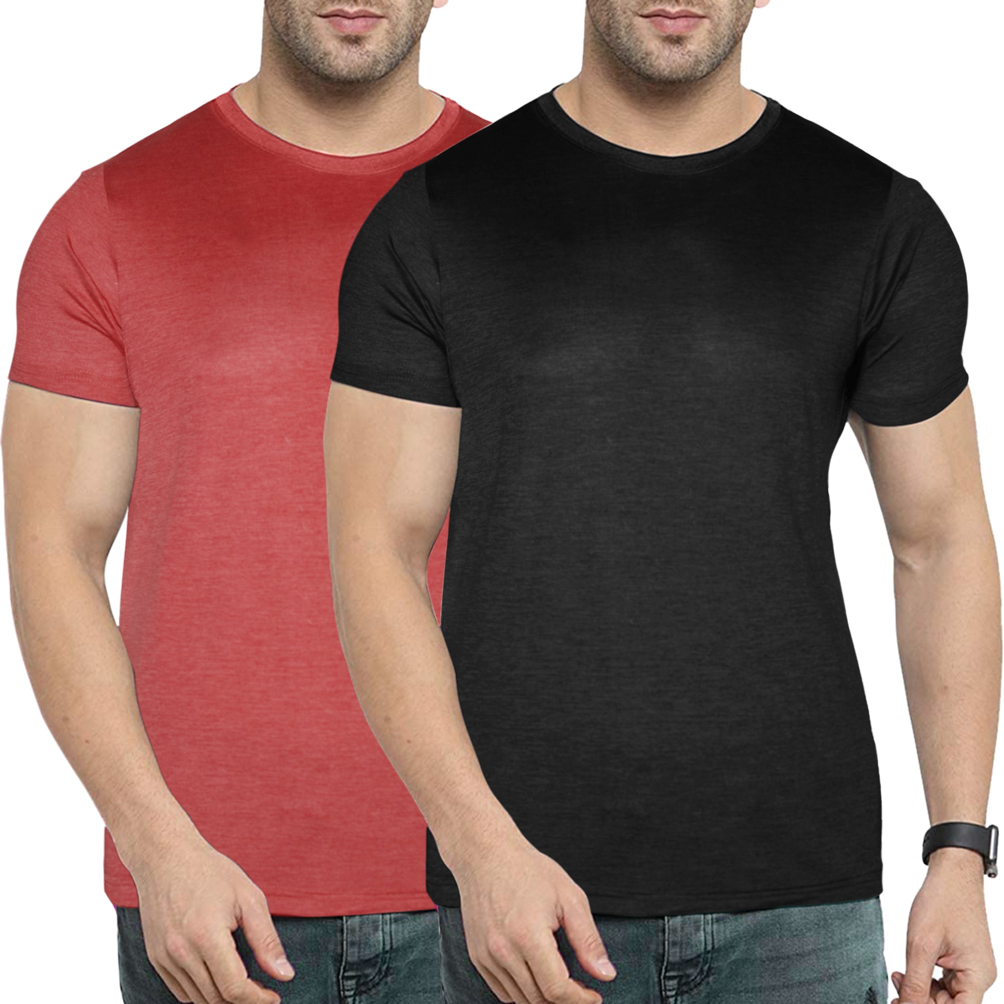 

Jus Basics Men Red Black Regular fit Polyester Round neck T-Shirt - Pack Of 2