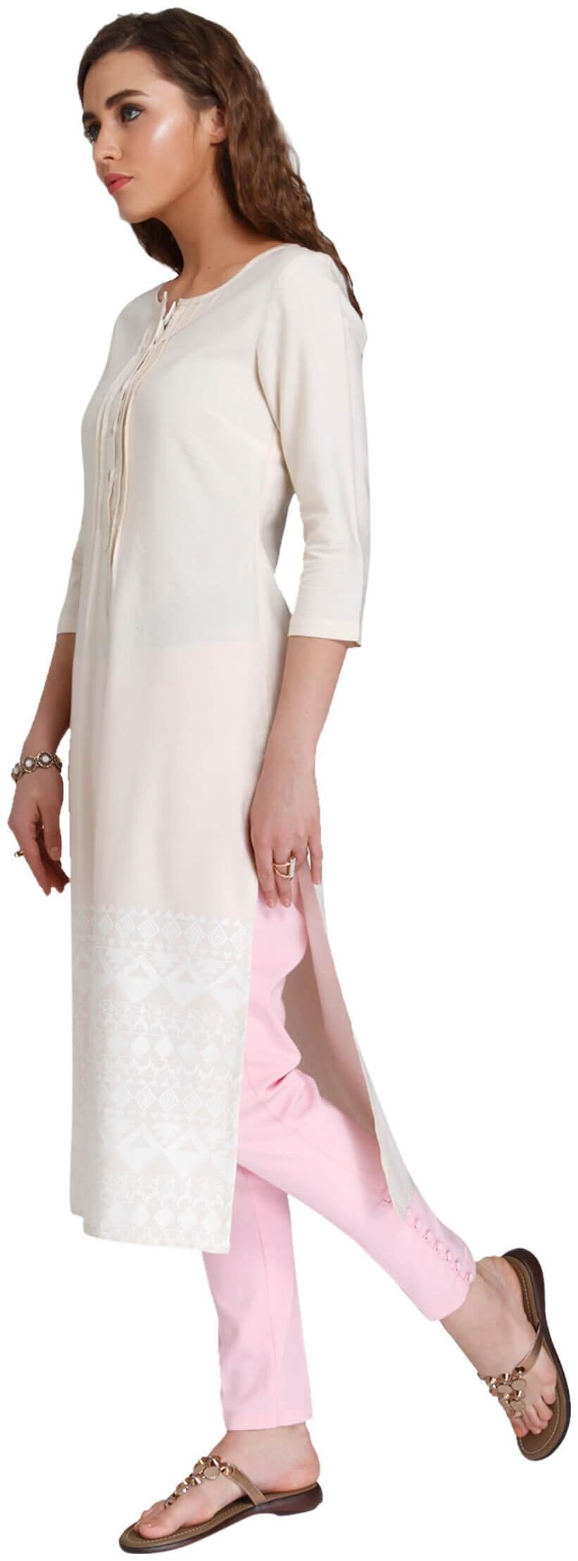 

NAARI Women White Embroidered Straight Kurti