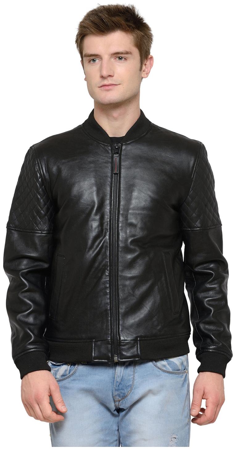 

Justanned Men Black Solid Leather jacket