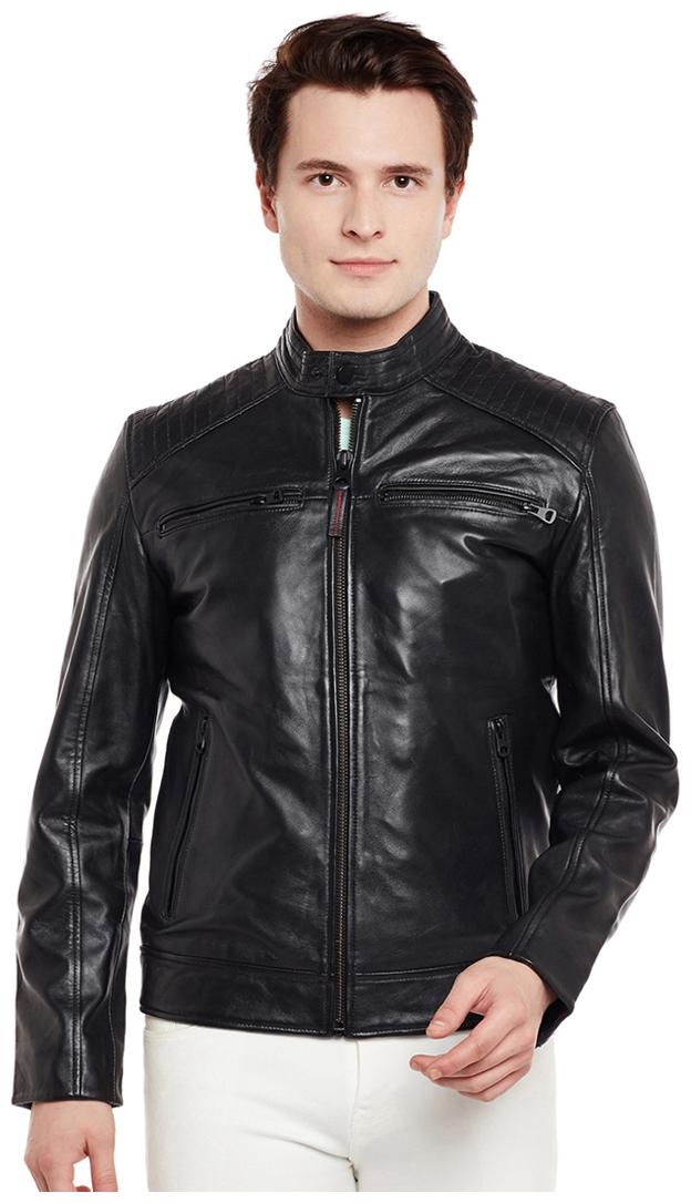 

Justanned Men Black Solid Biker jacket