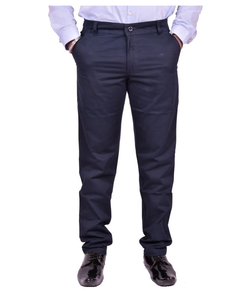

JUST TROUSERS Men Solid Slim Fit Formal Trouser - Blue
