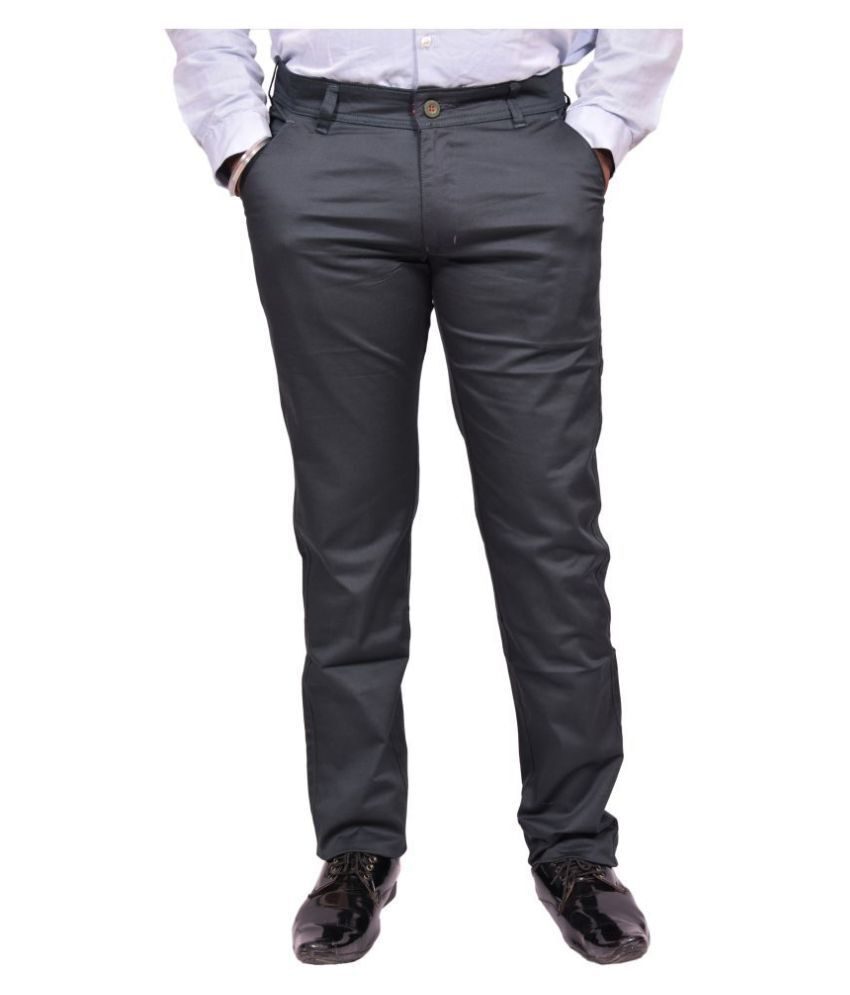 

JUST TROUSERS Men Solid Slim Fit Formal Trouser - Grey