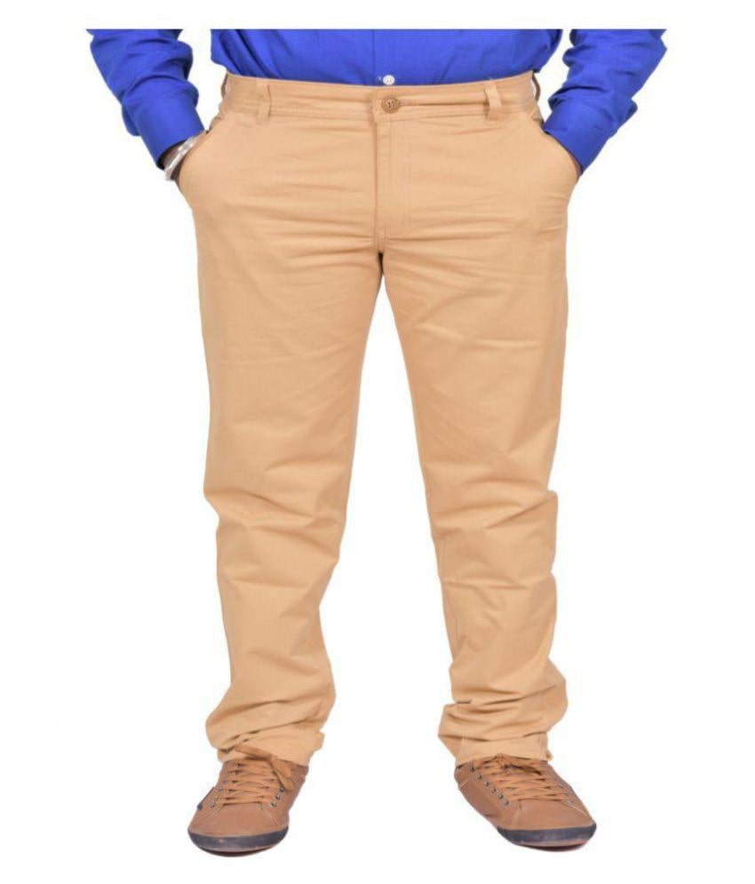

JUST TROUSERS Men Solid Slim Fit Formal Trouser - Beige
