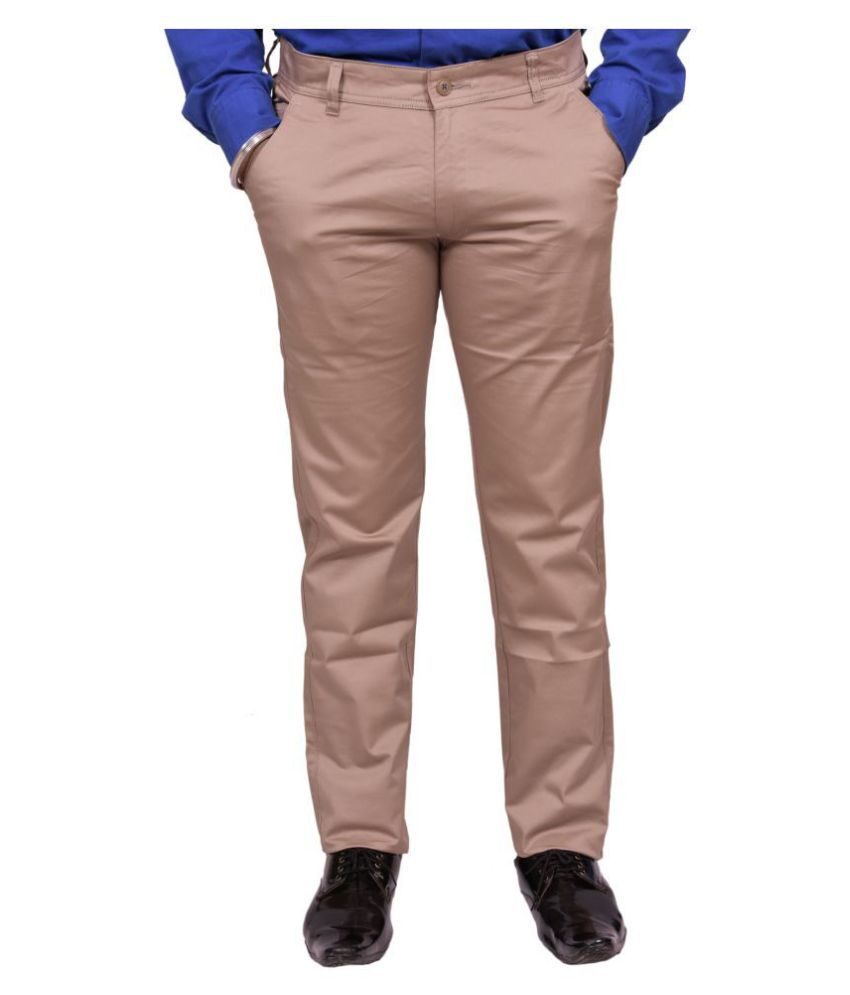 

JUST TROUSERS Men Solid Slim Fit Formal Trouser - Beige