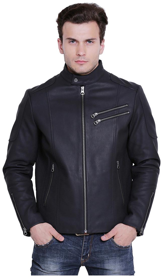 

Justanned Men Black Solid Biker jacket