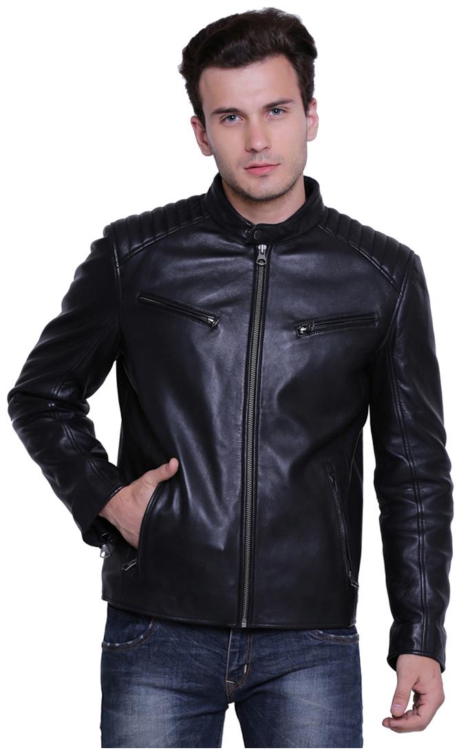

Justanned Men Black Solid Biker jacket
