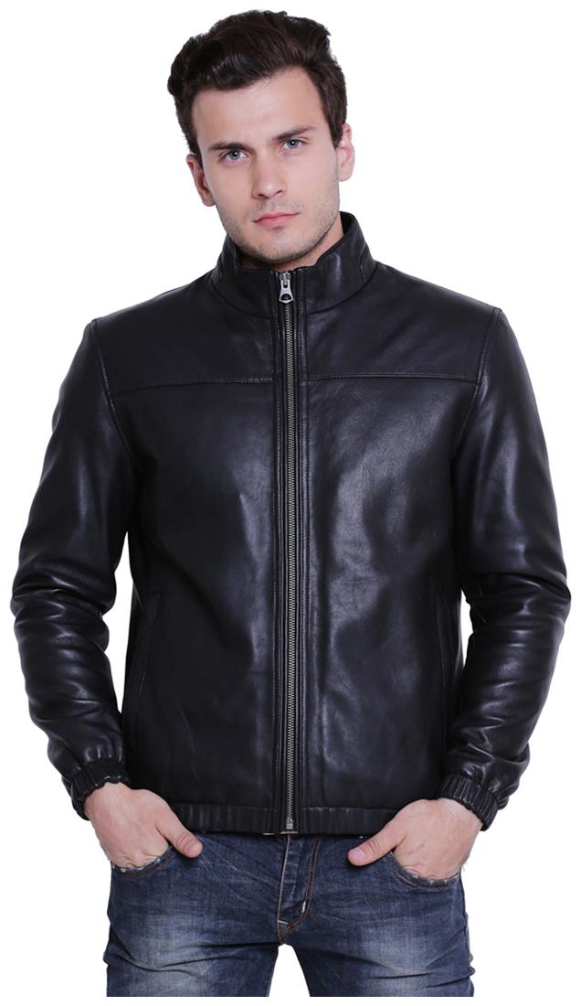

Justanned Men Black Solid Leather jacket