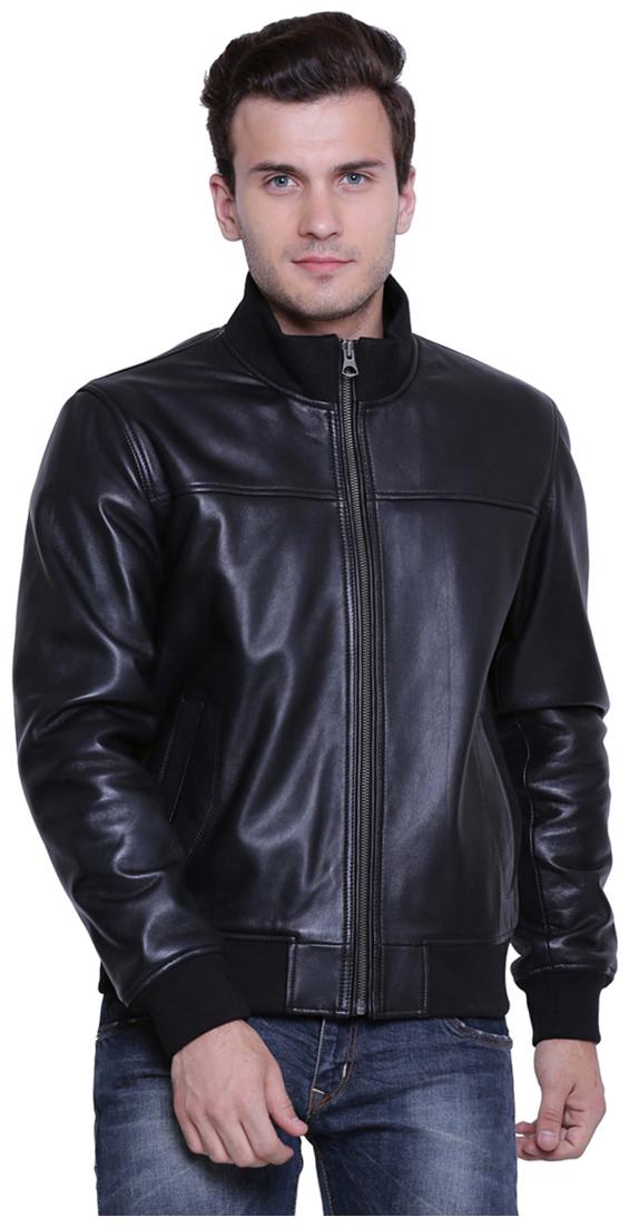 

Justanned Men Black Solid Leather jacket