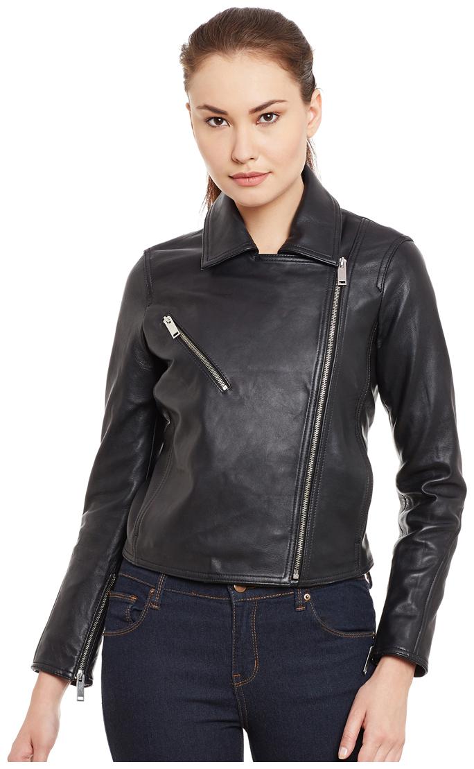 

Justanned Women Solid Biker Jacket - Black