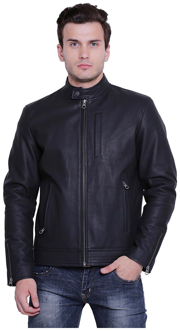 

Justanned Men Black Solid Biker jacket