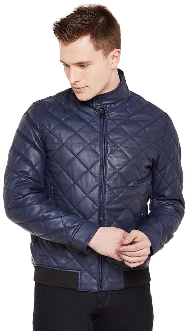 

JUSTANNED MEN S BLUE QUILTED LEATHER JACKET