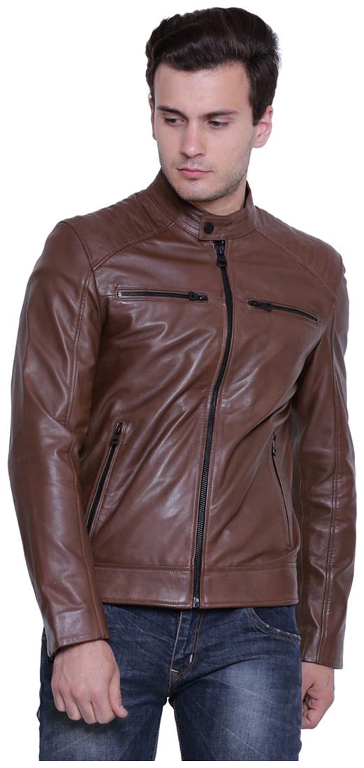 

Justanned Men Brown Solid Leather jacket