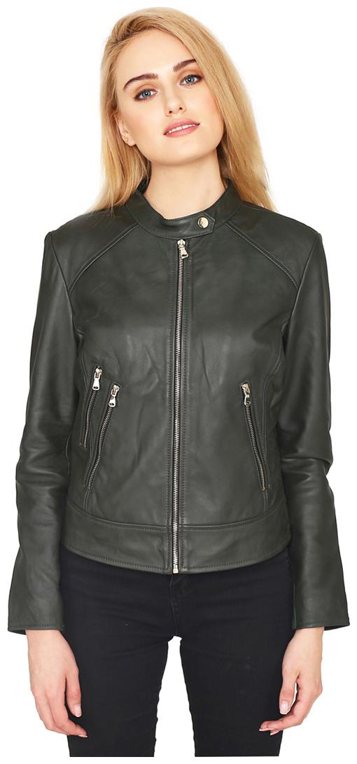 

Justanned Women Solid Biker Jacket - Green