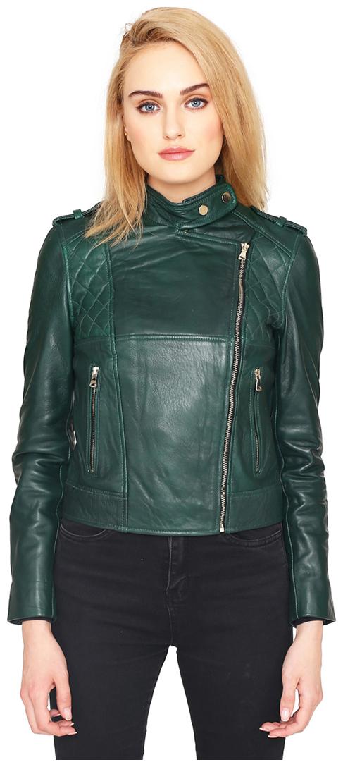 

Justanned Women s Leather Jacket with dual snap collar band
